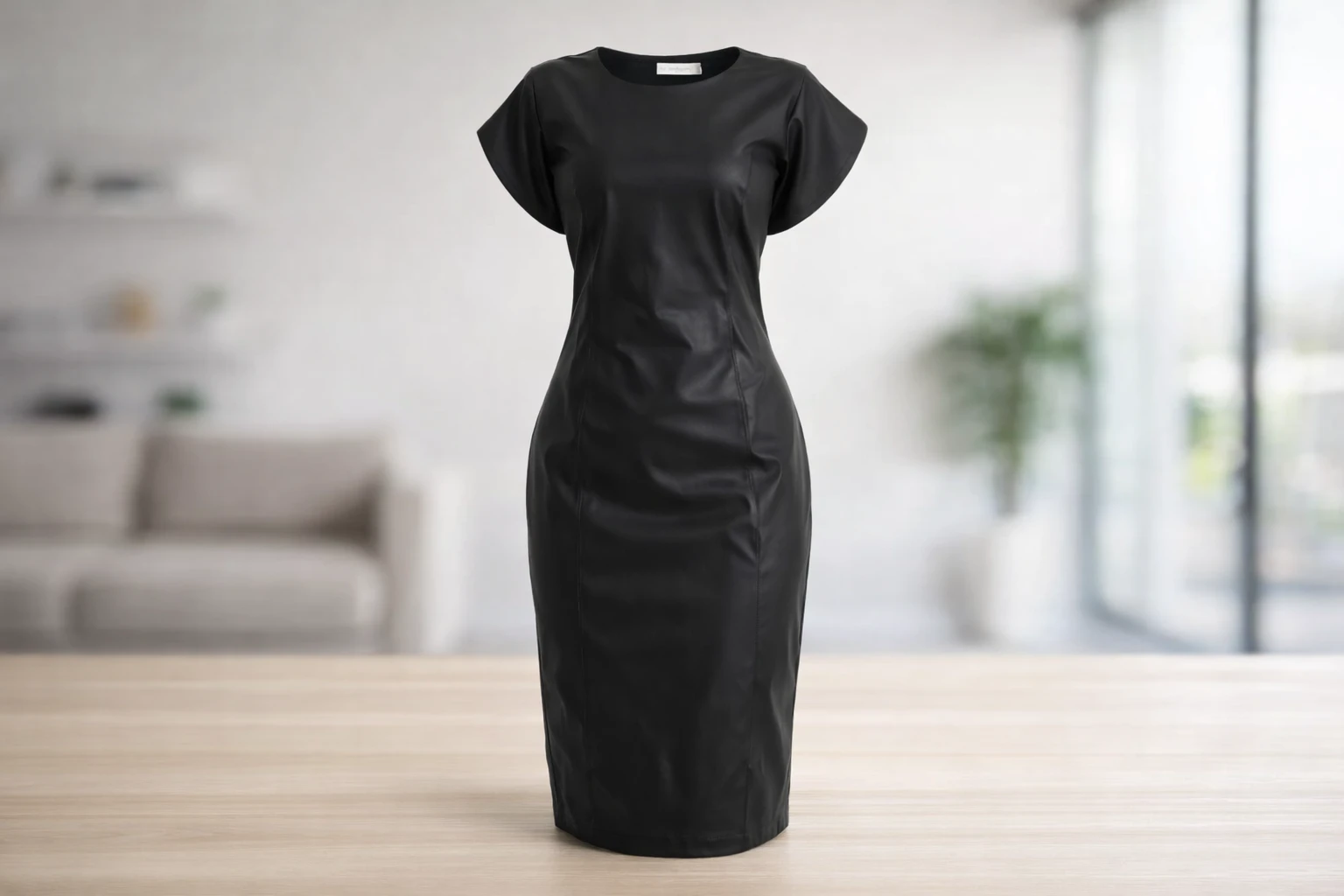Vestido midi de couro sintético preto: opção casual e elegante para o dia a dia