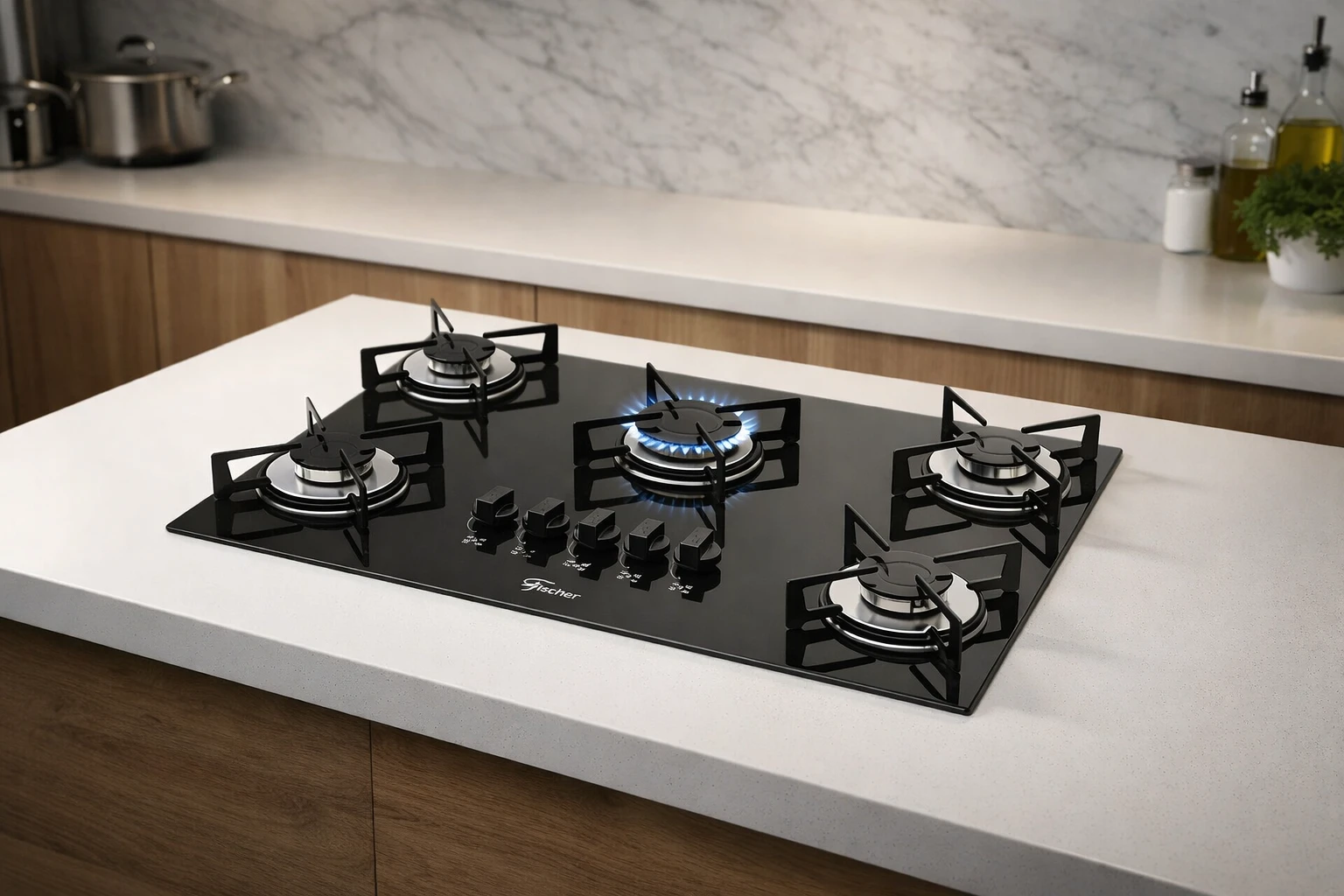 Cooktop Fischer 5 bocas com mesa de vidro e acendimento superautomático para cozinhas práticas