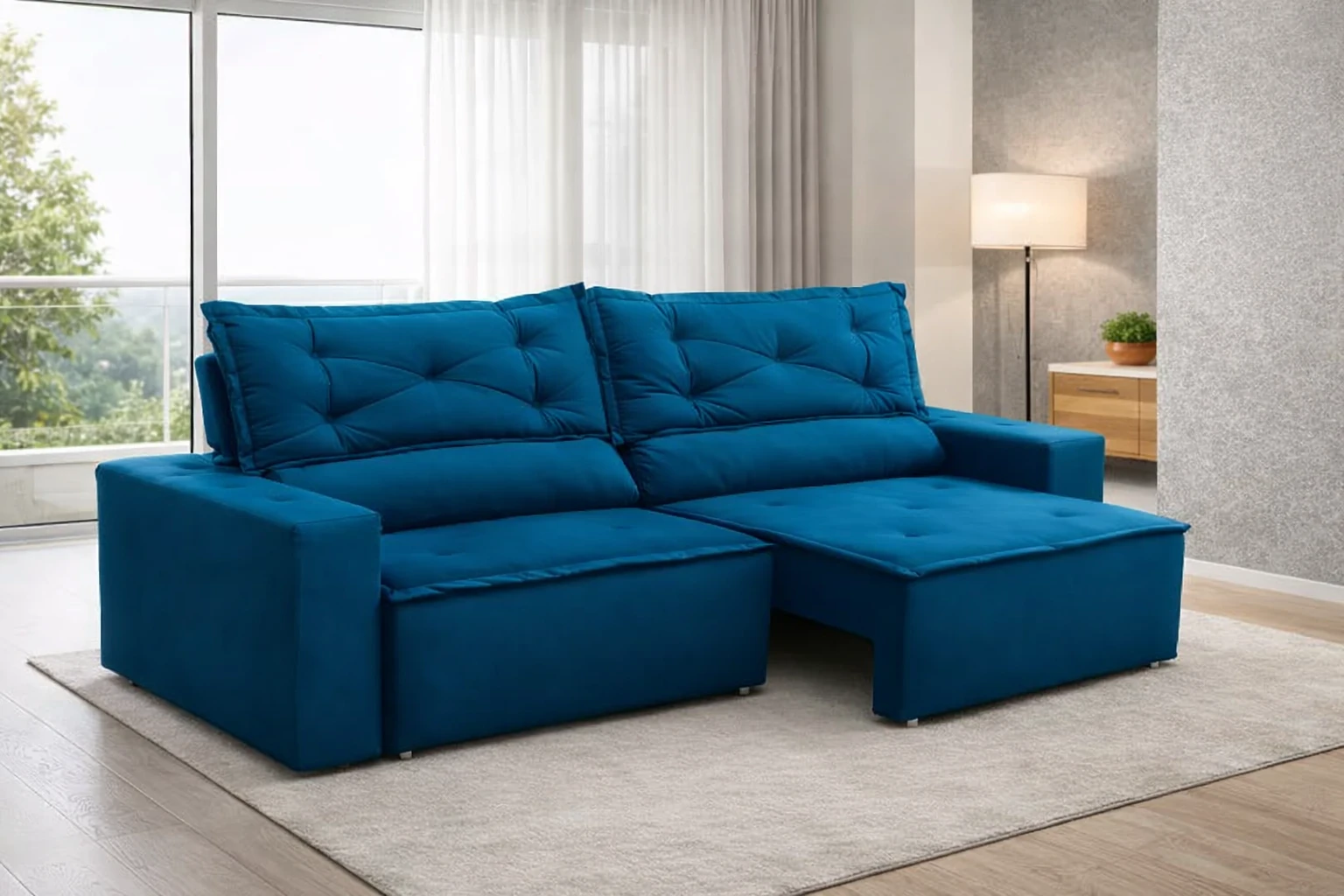 Sofá Retrátil E Reclinável Com Molas 1,80m Livia Suede Azul