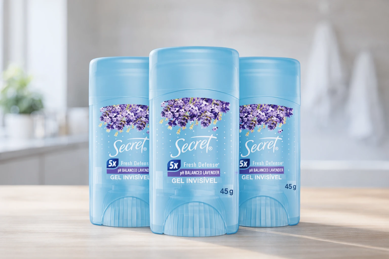 Secret Kit Desodorante em Gel Invisível Antitranspirante Lavanda com 4 Unidades 45g