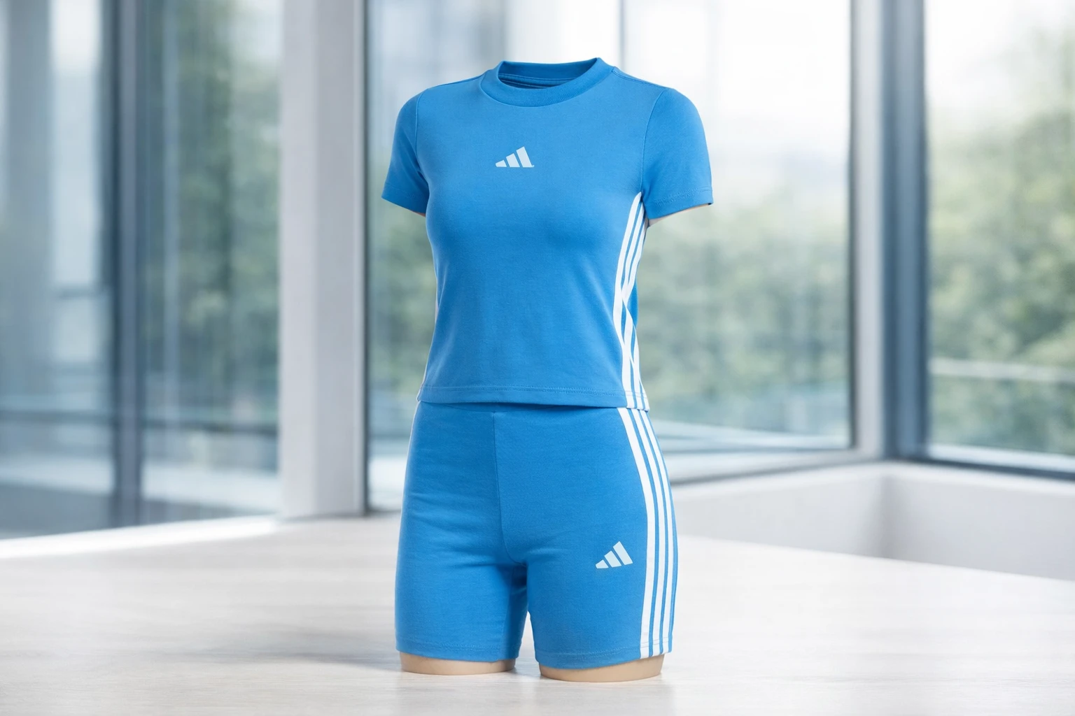 Camiseta Baby Look Essentials Três Listras Slim adidas Azul M