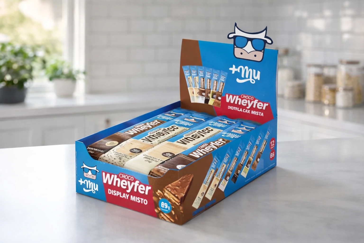 Mu Chocowheyfer Proteico Caixa Mista: opções variadas em display com 12 unidades