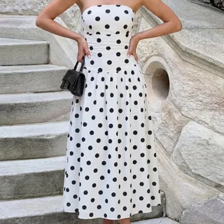 Vestido Feminino Tomara Que Caia Longo Soltinho Poa Bolinha