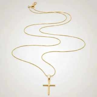 Correntinha Feminina 45cm Crucifixo Detalhado Banhados Ouro Dourado
