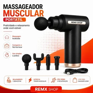 Massageador Pistola Elétrica Profissional Muscular Portátil Aparelho Fisioterapia Liberação Corporal 6 Velocidades 4 Cabeças Recuperação Muscular Alivio Relaxamento - Remx Shop