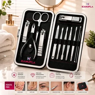 Kit Cortador De Unha Portátil Estojo Alicate Manicure 12 Pç