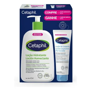 Kit Cetaphil Loção Hidratante 473ml + Loção de Limpeza 100ml - Hidratação 48h Corporal e Facial para Pele Sensível, Normal a Seca