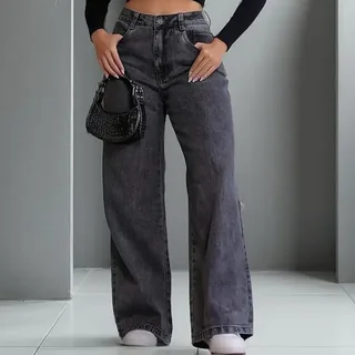Calça Jeans Feminina Wide Leg Pantalona 100% Algodão