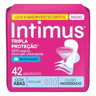Absorvente Intimus Tripla Proteção Dia Suave Com Abas, Fluxo Moderado, 42 unid