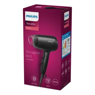 Secador Cabelo Pequeno Philips Viagem 3 Velocidades Bhc010 . Cor Preto