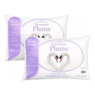 Kit 02 Travesseiros Antialérgico Pluma De Ganso 70cm X 50cm