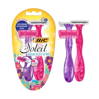 BIC Aparelho De Depilação Soleil Shave & Trim 3 Lâminas Rosa E Roxo 930184 2 Unidades + Aparador De Pelos Rosa/Roxo Pacote De 2