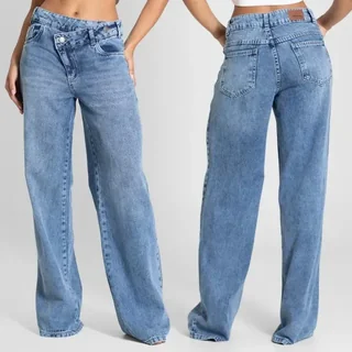 Jeans Sawary Feminina Calca Wide Leg_283304 Índigo Liso 36