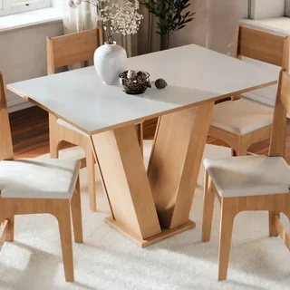 Conjunto de Jantar Vivi com 4 Cadeiras Estofadas + Mesa Retangular