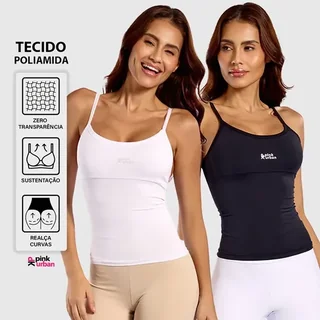 Kit 2 Regata Camiseta Alcinha Fitness Feminino Poliamida Black E White Colors