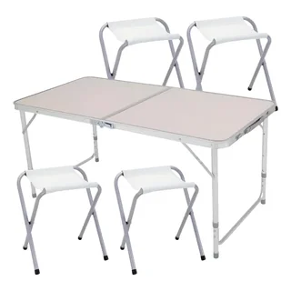 Mesa Dobrável Portátil Alumínio 120x60cm com 4 Banquetas