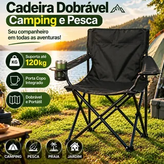 Cadeira Dobrável com Porta Copo Bolsa Portátil Resistente até 120kg