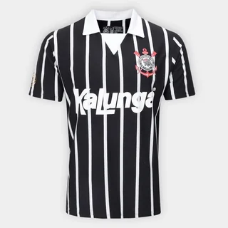 Camisa Polo Corinthians Retrô Kalunga Masculina Preta