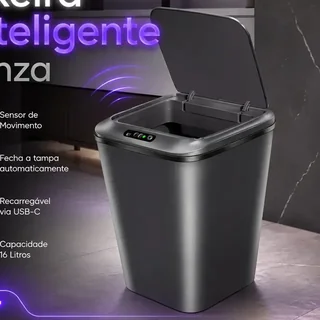 Lixeira Inteligente Sensor Automático 16l Cinza Smart Recarregável