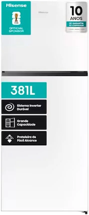 Geladeira Hisense Duplex Branca 381L Inverter Frost Free RT375N3EWA1 127V