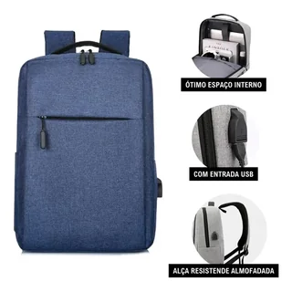 Mochila Impermeável Com Usb Carregador Reforçada Cor Azul - Miran