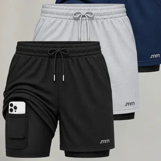 Kit 3 Bermudas 2 Em 1 Short Duplo Masculino Academia Treino