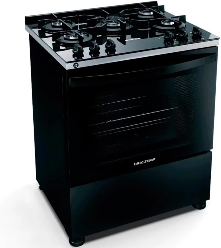 Fogão 5 Bocas de Piso Brastemp Mesa de Vidro Bivolt Preto BFS5VCE
