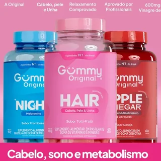 Kit 3 Gummy Original Night + Vinagre De Maçã + Hair Morango Vinagre De Maçã