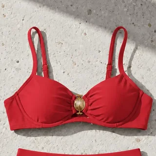 Biquíni Feminino Elegante Cintura Alta Com Bojo Praia Leve