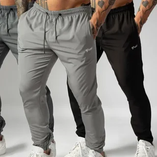 Kit 3 Calças Jogger Masculinas De Tactel Com Elastano Ziper