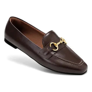 Mocassim Feminino Lumiss Clássico Bico Quadrado Bridão Marrom