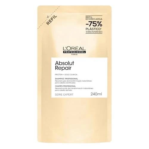 L'Oréal Professionnel Absolut Repair, Shampoo Reconstrutor para Cabelos Danificados e Finos Refil com Quinoa Dourada, 240ml