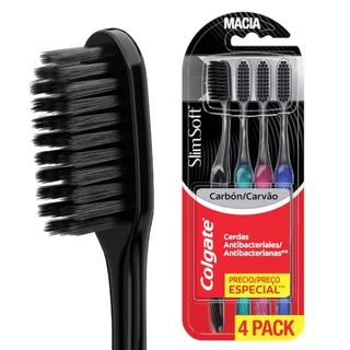 Colgate Slim Soft Black Escova de Dente Macia, 4 Unidades