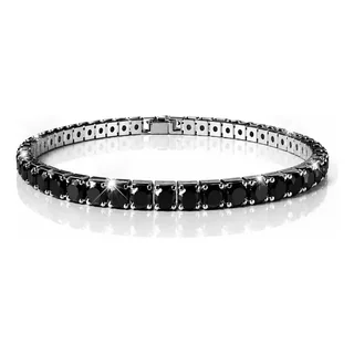 Pulseira Riviera Zircônia Preta Aço Luxo Unissex Social Preto 17 Cm