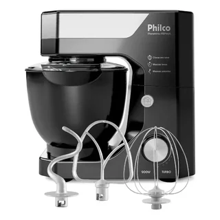 Batedeira Planetária Philco 900W 5L Preta 12 Velocidades Turbo PBP90A 220V