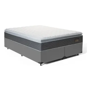Cama Box Queen + Colchão De Espuma D45 C/ Pillow Top Cor Cinza