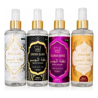 Kit Com 4 Body Splash Arabe Deocolonia Perfume Desodorante Corporal Soul Allibah Rouge Luxury Black Attaff Rose Royal Blanc 200ml