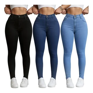 Kit 3 Calça Jeans Feminina Siknny Cintura Alta Premium