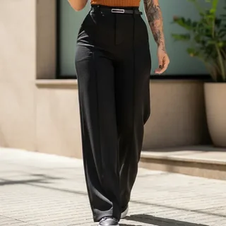 Calça Feminina Pantalona Alfaiataria Cintura Alta Com Cinto