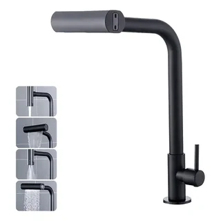 Torneira Cozinha Bancada Inox 304 Água Fria Bica Alta Gourmet 4 Modos