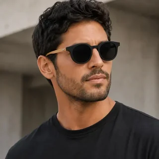 Óculos De Sol Redondo Polarizado Unissex haste de Madeira Bambu Maya Jungle Preto Premium Proteção Uv400 + Case