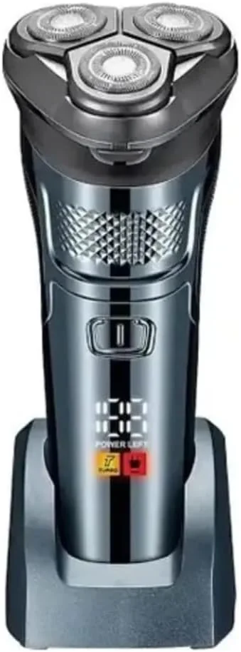 Barbeador Elétrico Masculino Profissional 3 Lâminas Rotativas Duplas, Display LCD Bi-Volt Premium