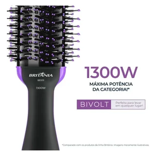 Escova Secadora Britânia BES35 Nanocerâmica 1300W Bivolt Alisadora Modeladora Secador 4 em 1 Alta Potência