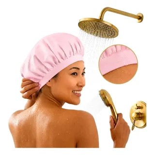 Touca Banho Impermeável Moto Chuveiro De Luxo Banheira Spa Rosa -touca Impermeável