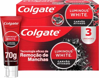 Colgate Luminous White Creme Dental Clareador Carvão Ativado 70g 3 unidades