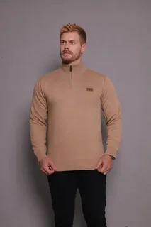 Suéter Masculino Zíper Gola Alta Red Nose Básico Inverno Bege M