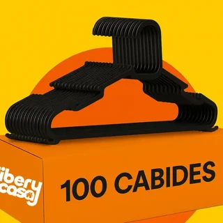 Kit 100 Cabides Pretos Plástico