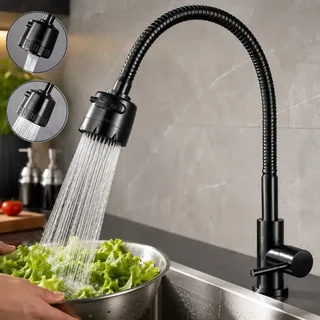 Torneira Gourmet Flexível Giratória Cozinha Pia Bancada Cuba 2 Jatos Preto