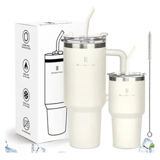 Kit Copo Térmica Inox 1200ml & 600ml Com Tampa E Inox Canudo