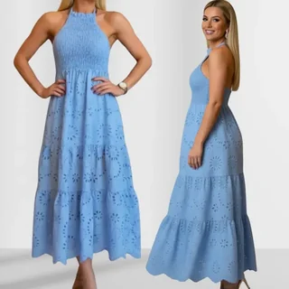 Vestido Midi Feminino Em Laise Frente Única Com Babado-2022
